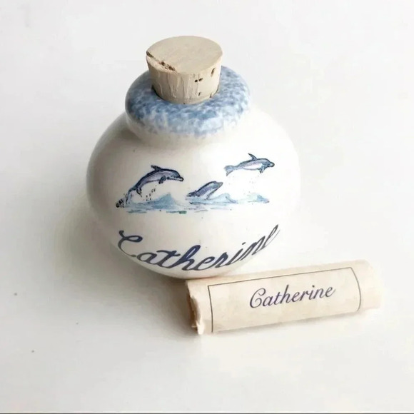 Catherine Dolphin Ocean Name Meaning Vase Trinket - Picture 1 of 9